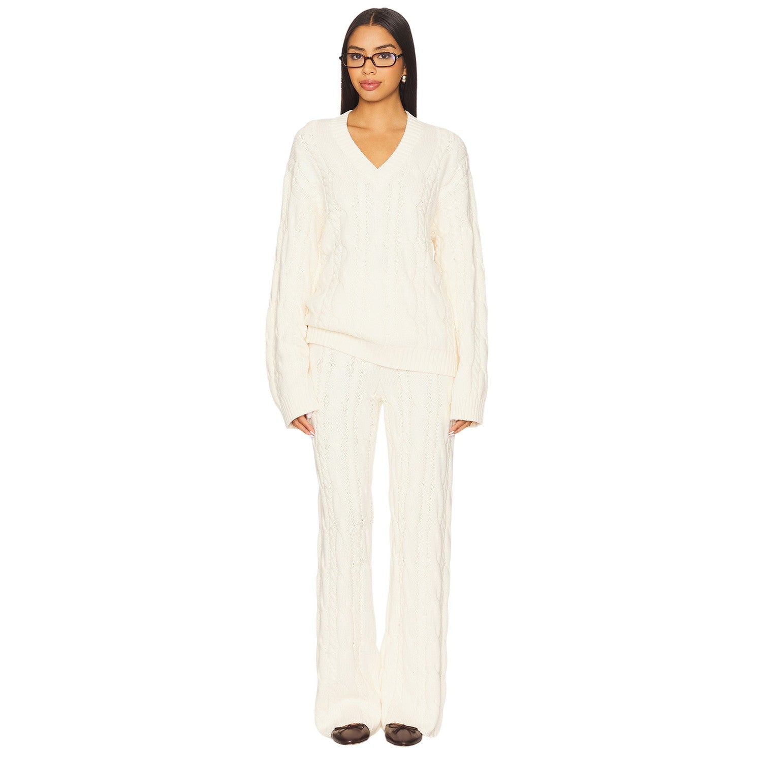 Cream - Lifestyle - 4th & Reckless Womens-Ladies Cable Knit Trousers