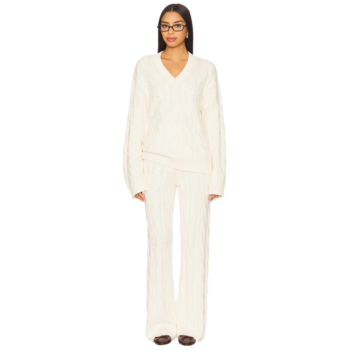 Cream - Lifestyle - 4th & Reckless Womens-Ladies Cable Knit Trousers