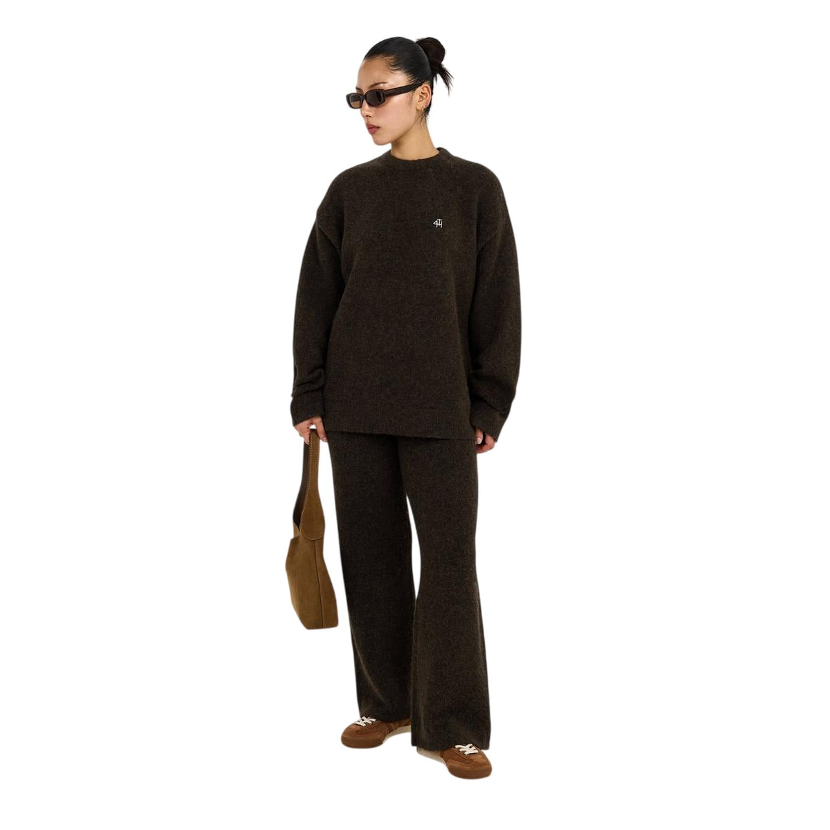 Chocolate - Lifestyle - 4th & Reckless Womens-Ladies Brady Knitted Wide Leg Trousers