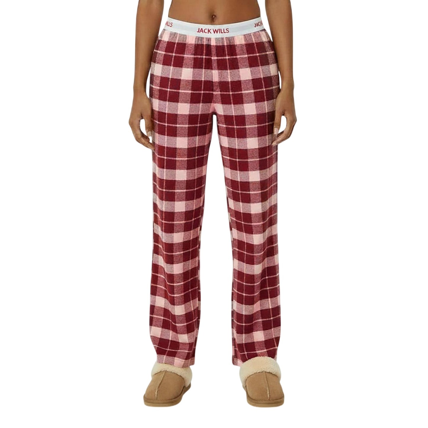Wine-Pink - Side - Jack Wills Womens-Ladies Flannel Checked Pyjama Bottoms