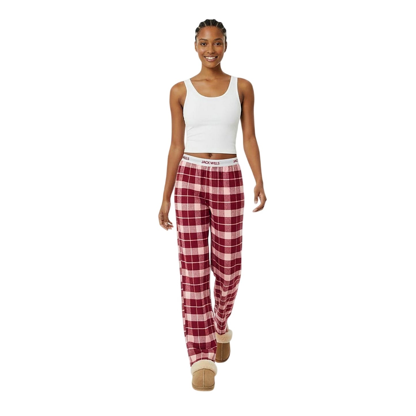 Wine-Pink - Lifestyle - Jack Wills Womens-Ladies Flannel Checked Pyjama Bottoms