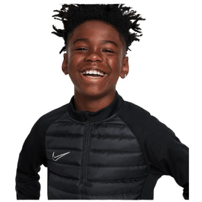 Black-Reflective - Side - Nike Childrens-Kids Swoosh Raglan Long-Sleeved Drill Top