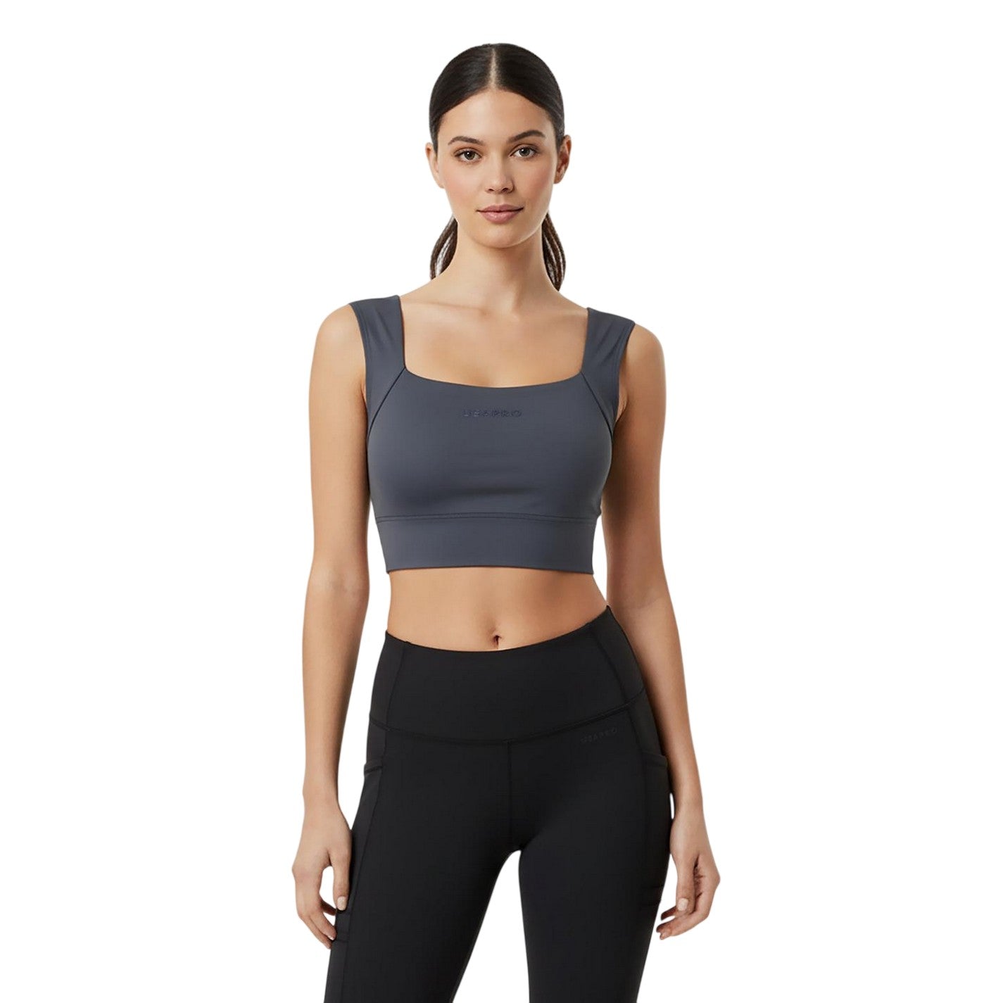 Shark Grey - Side - USA Pro Womens-Ladies Logo Ruched Sports Bra