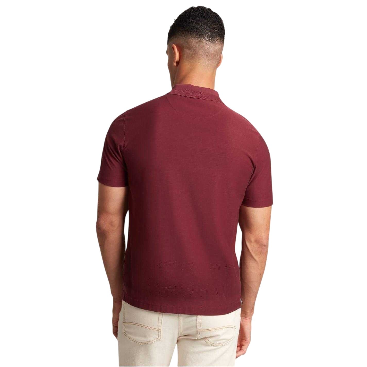 Maroon - Back - Ted Baker Mens Textured Quarter Zip Polo Shirt