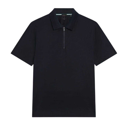 Navy - Front - Ted Baker Mens Textured Quarter Zip Polo Shirt
