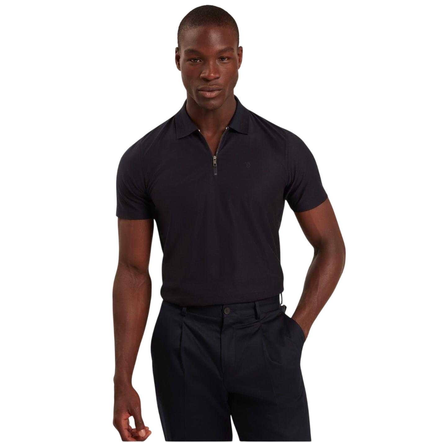 Navy - Lifestyle - Ted Baker Mens Textured Quarter Zip Polo Shirt