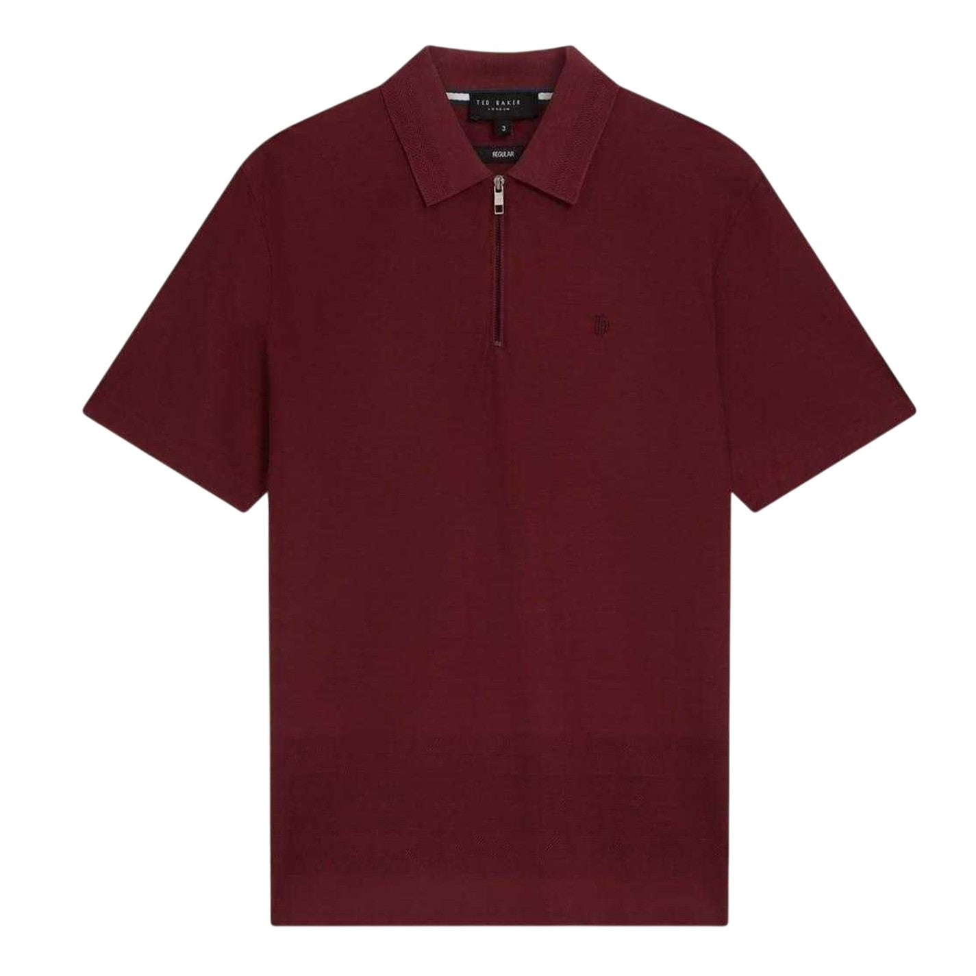 Maroon - Front - Ted Baker Mens Textured Quarter Zip Polo Shirt