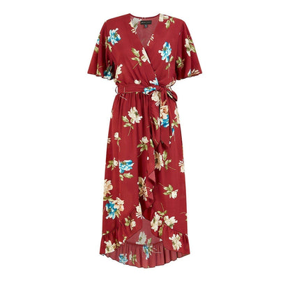 Red - Front - Mela London Womens-Ladies Floral V Neck Wrap Dress
