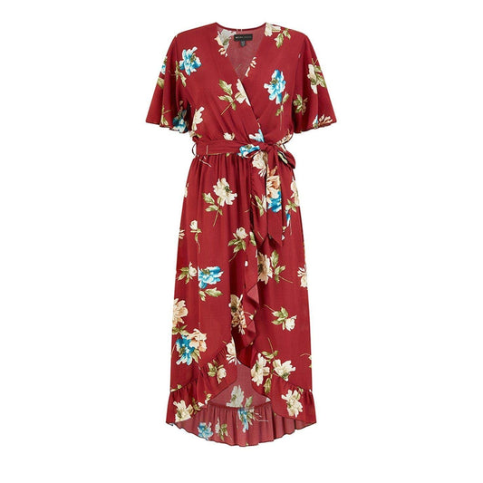 Red - Front - Mela London Womens-Ladies Floral V Neck Wrap Dress