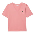 Pink - Front - Lacoste Womens-Ladies Cotton V Neck Relaxed Fit T-Shirt