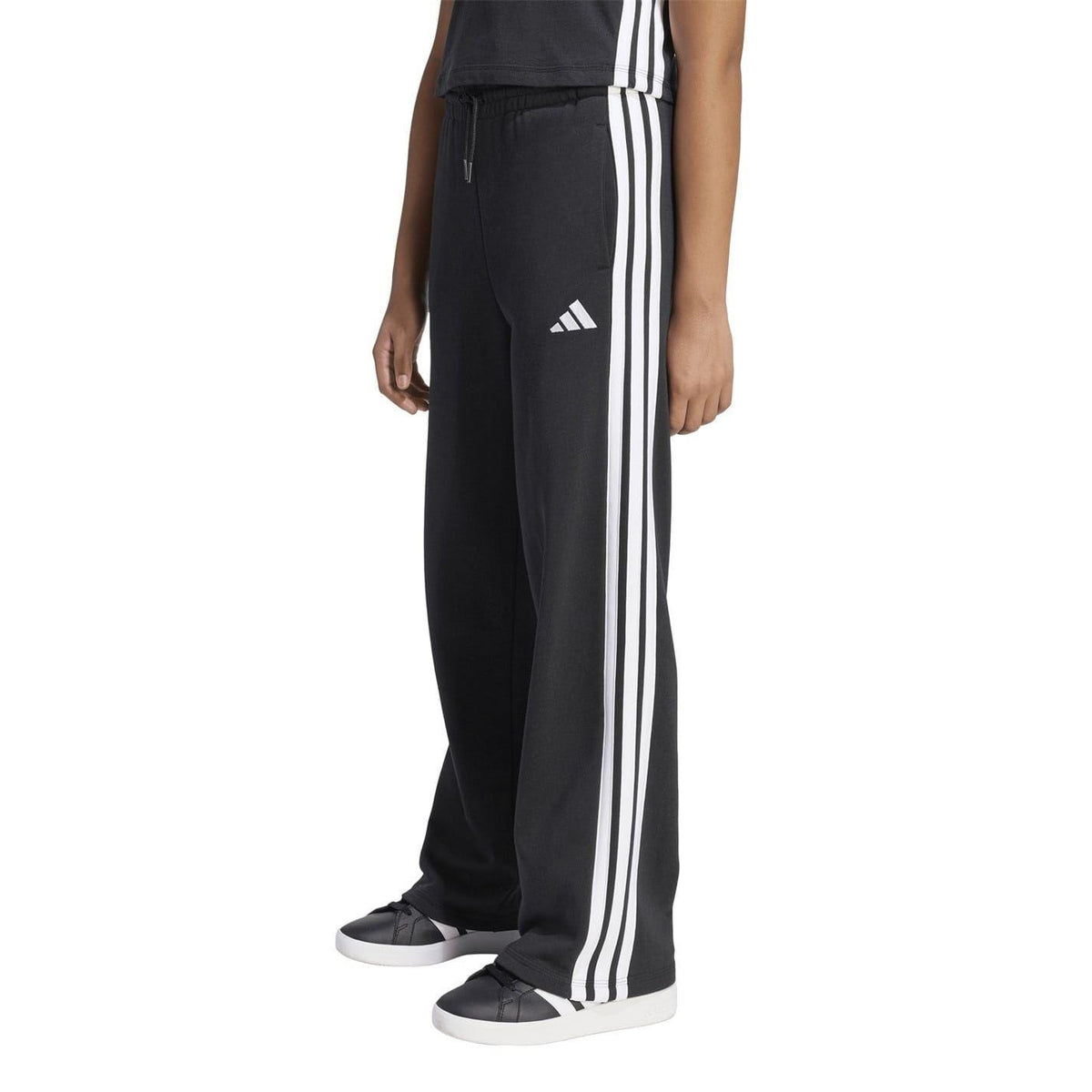 Black-White - Side - Adidas Girls Wide Leg Wide Leg Joggers