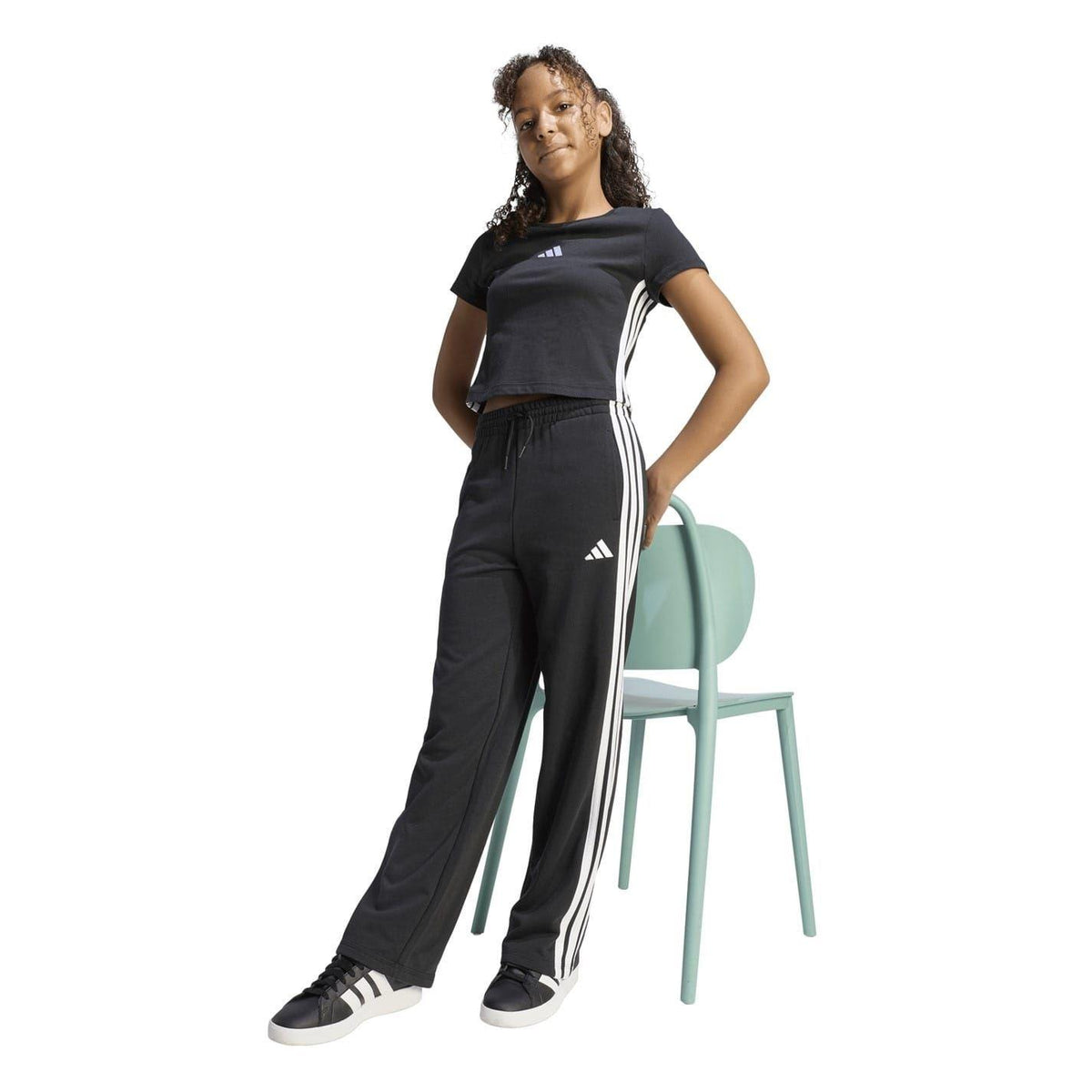 Black-White - Pack Shot - Adidas Girls Wide Leg Wide Leg Joggers