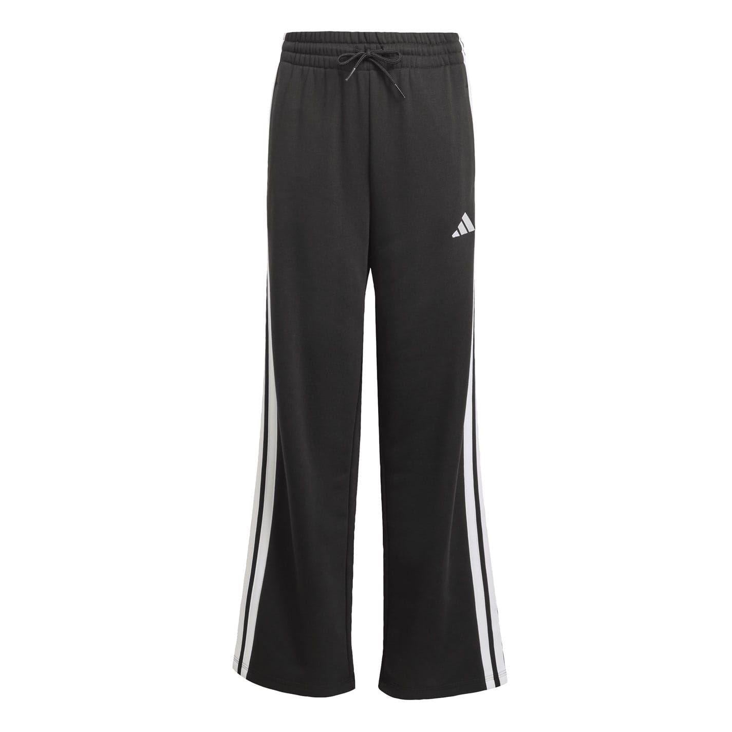Black-White - Front - Adidas Girls Wide Leg Wide Leg Joggers