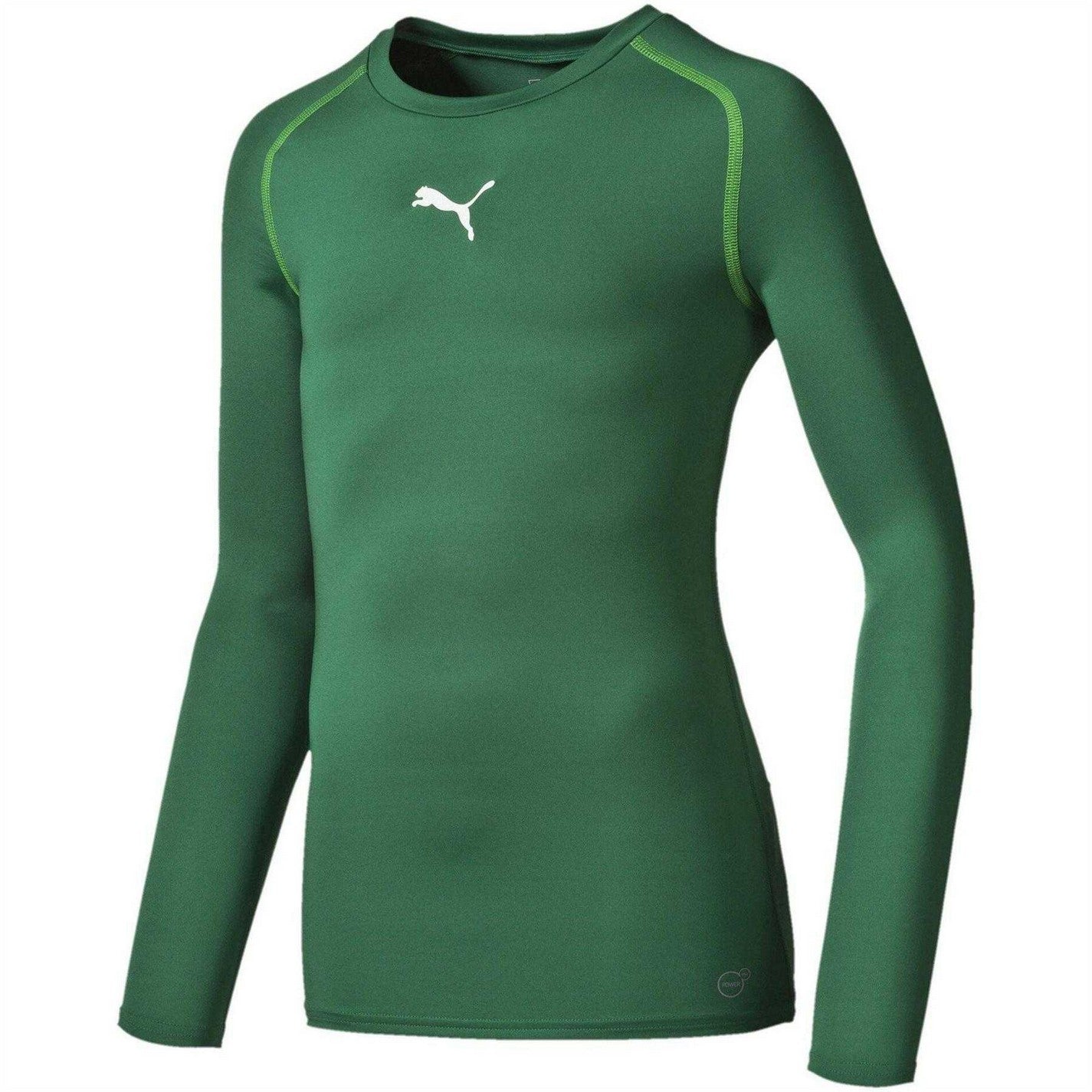 Green - Side - Puma Childrens-Kids Performance Contrast Long-Sleeved Base Layer Top