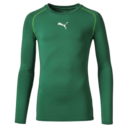 Green - Front - Puma Childrens-Kids Performance Contrast Long-Sleeved Base Layer Top
