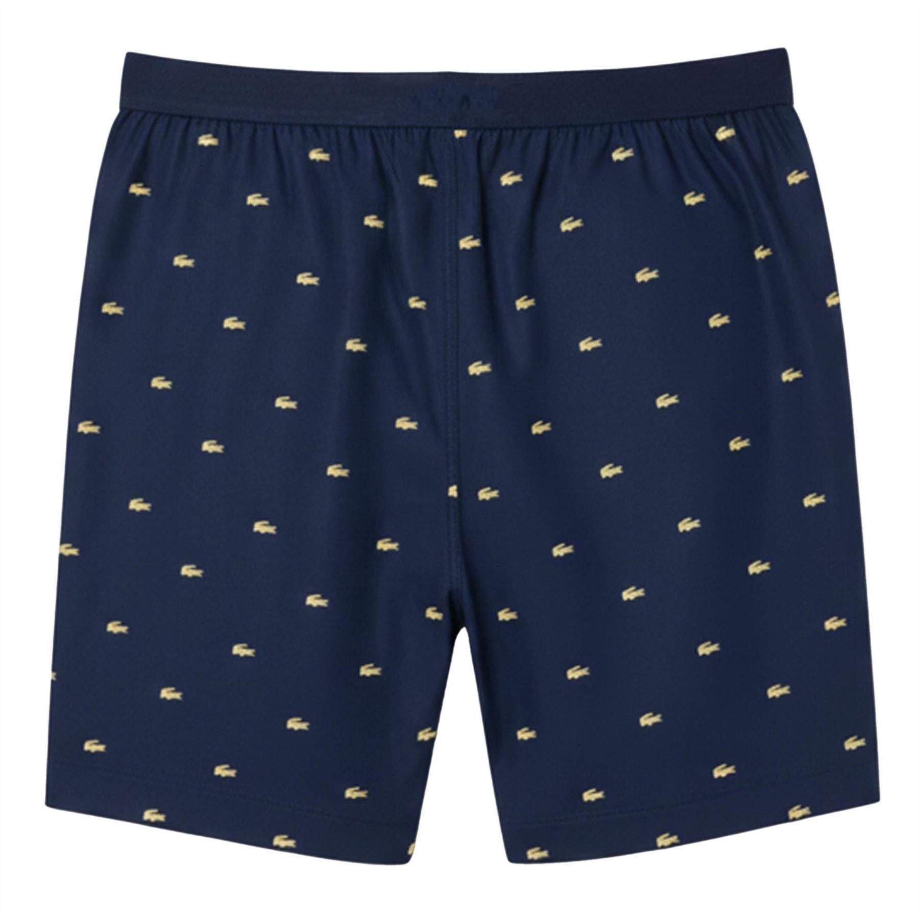 Navy - Back - Lacoste Mens Poplin All-Over Print Pyjama Shorts