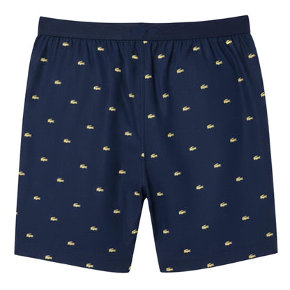 Navy - Back - Lacoste Mens Poplin All-Over Print Pyjama Shorts
