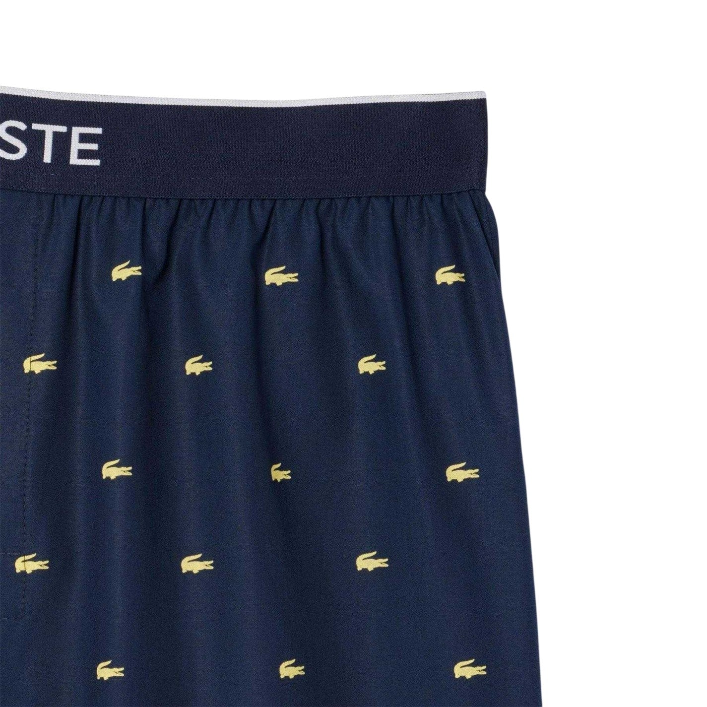 Navy - Side - Lacoste Mens Poplin All-Over Print Pyjama Shorts