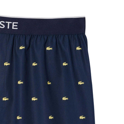 Navy - Side - Lacoste Mens Poplin All-Over Print Pyjama Shorts