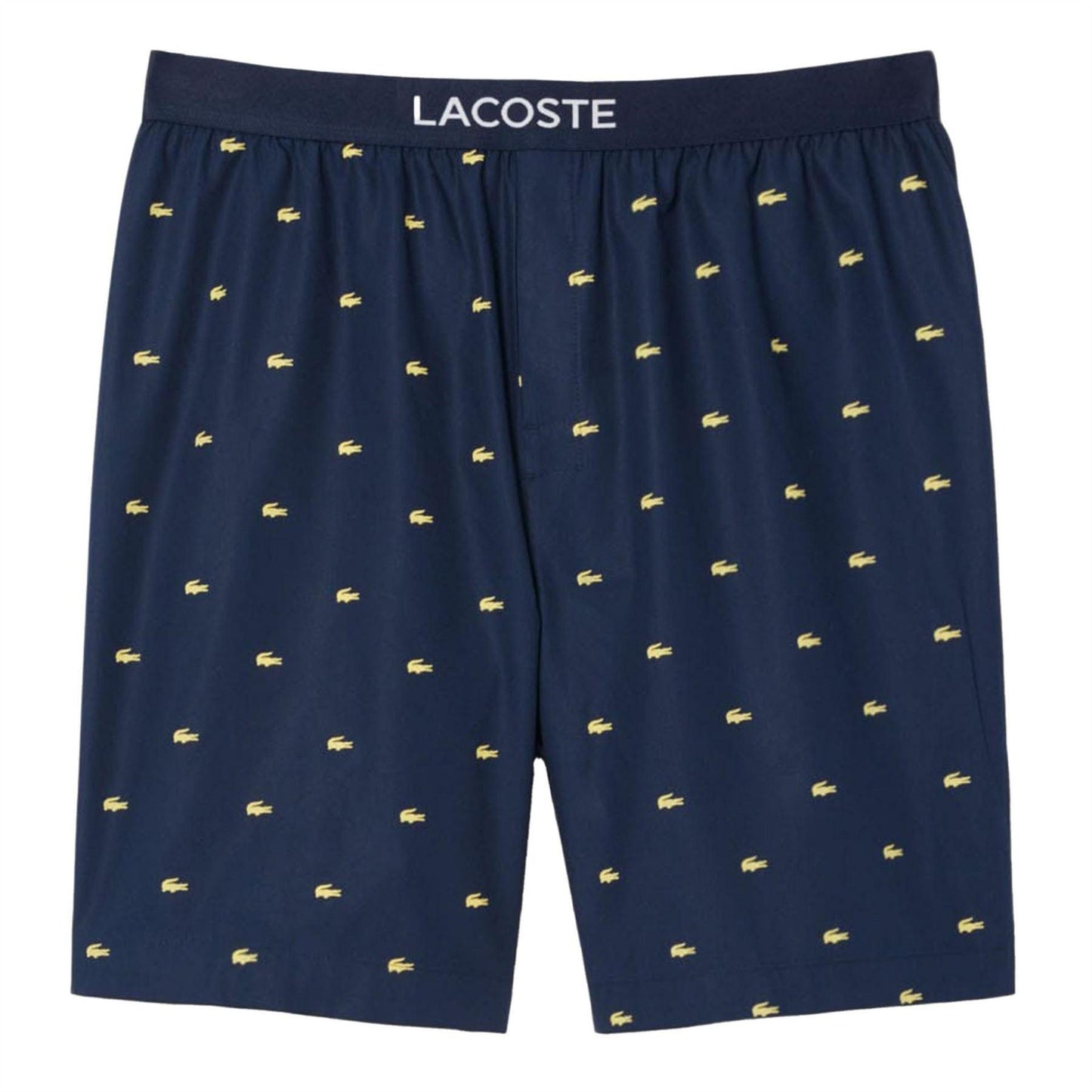 Navy - Front - Lacoste Mens Poplin All-Over Print Pyjama Shorts