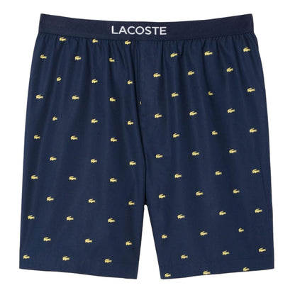 Navy - Front - Lacoste Mens Poplin All-Over Print Pyjama Shorts