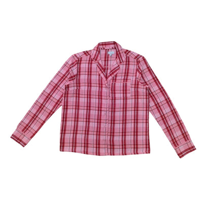 Pink - Back - Linea Womens-Ladies Cotton Checked Button Front Long Pyjama Set (Pack of 1)