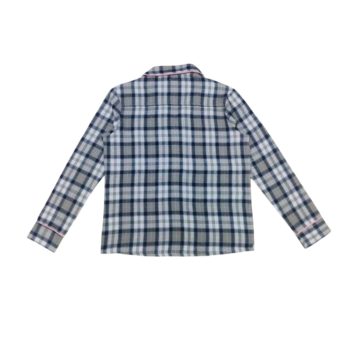 Grey-Pink - Side - Linea Womens-Ladies Cotton Checked Button Front Long Pyjama Set (Pack of 1)