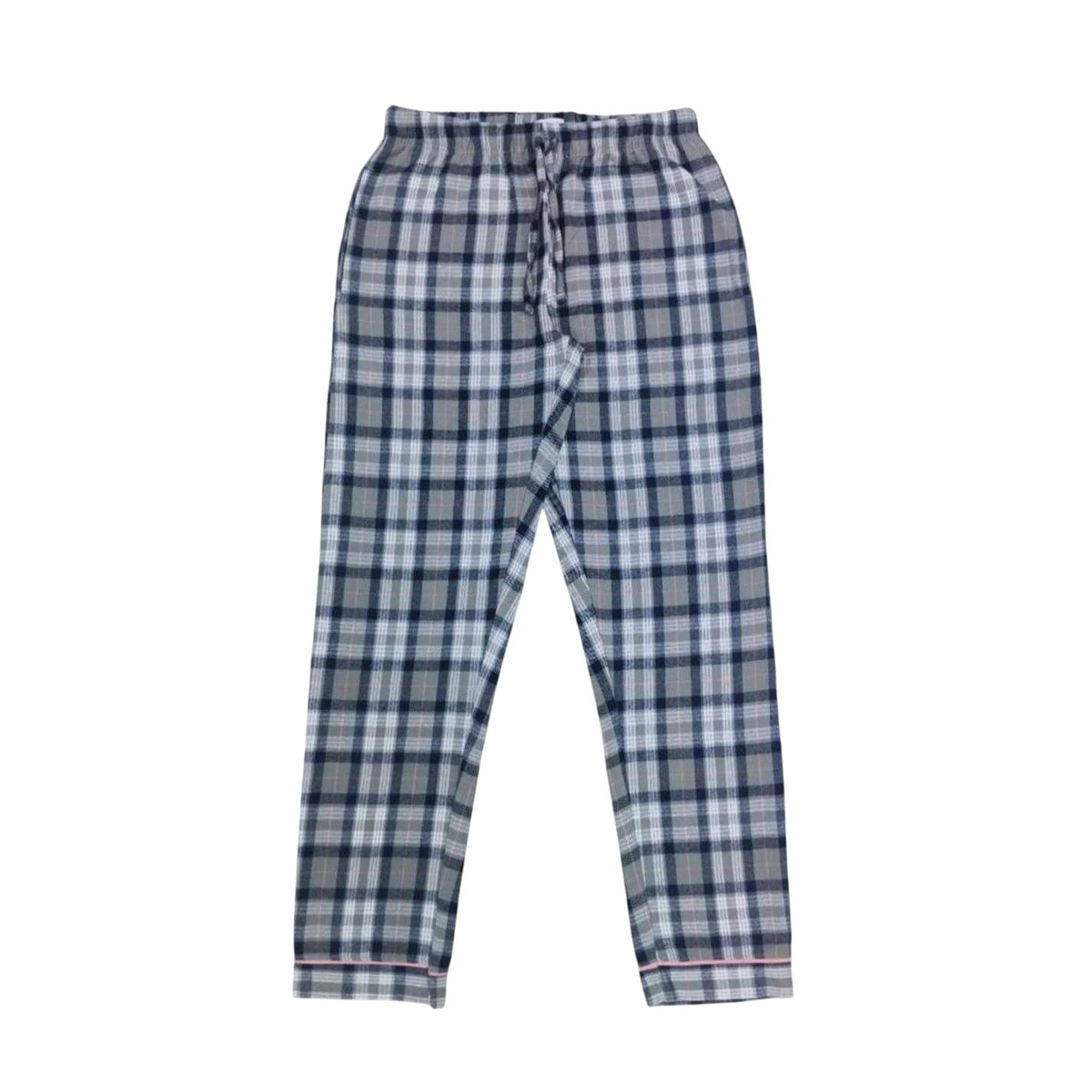 Grey-Pink - Lifestyle - Linea Womens-Ladies Cotton Checked Button Front Long Pyjama Set (Pack of 1)