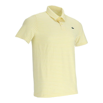 White-Yellow - Side - Lacoste Mens Striped Ultra Dry Logo Short-Sleeved Polo Shirt