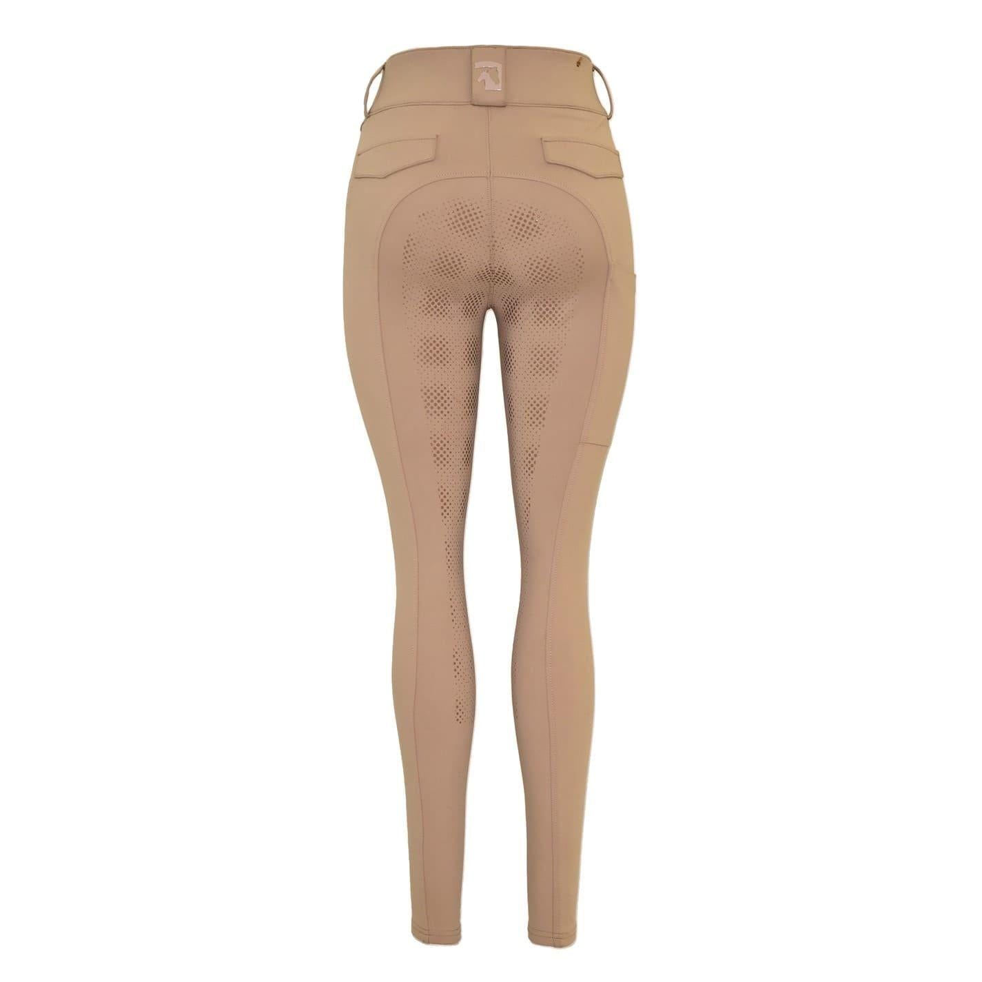 Beige - Back - Requisite Womens-Ladies ProCore High Waist Horse Riding Tights