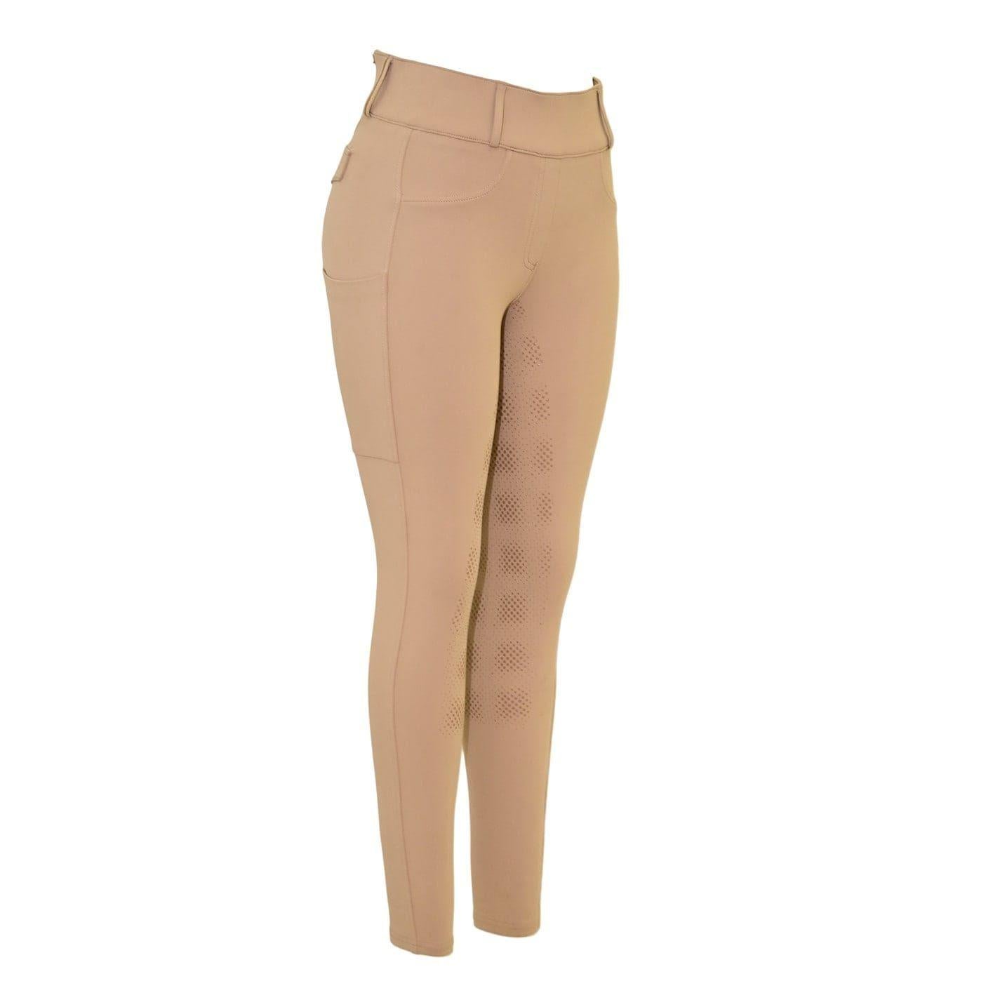 Beige - Side - Requisite Womens-Ladies ProCore High Waist Horse Riding Tights