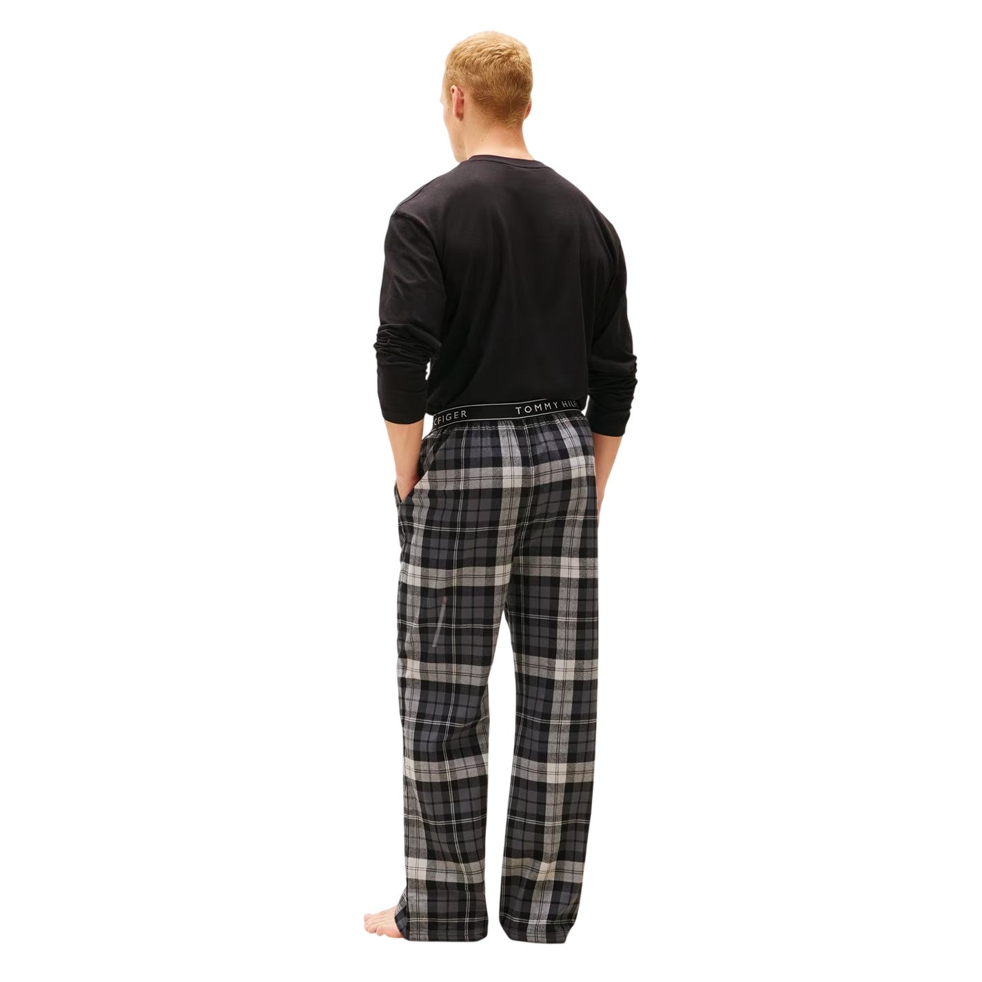 Black - Back - Tommy Hilfiger Mens Flannel Plaid Pyjama Bottoms