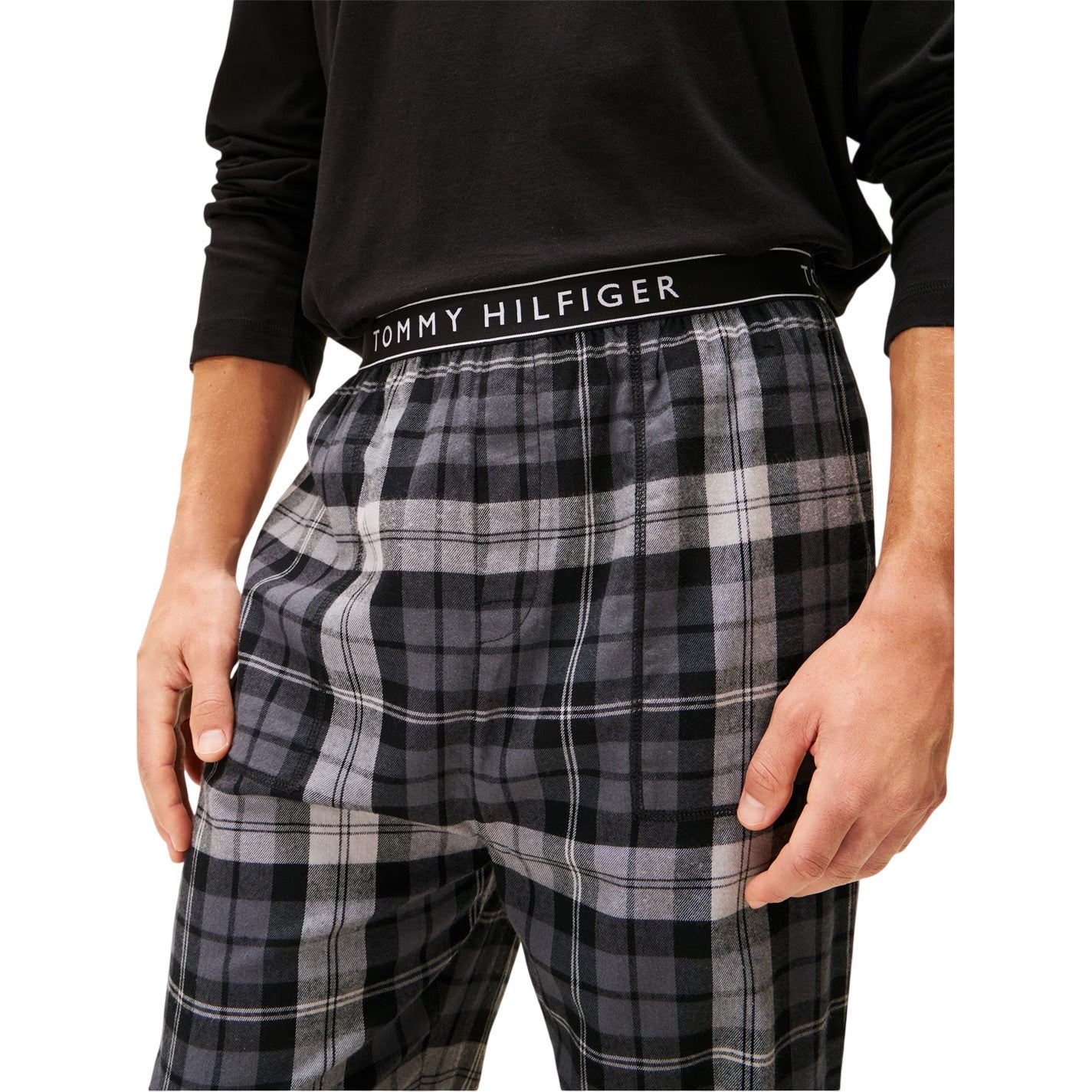 Black - Side - Tommy Hilfiger Mens Flannel Plaid Pyjama Bottoms
