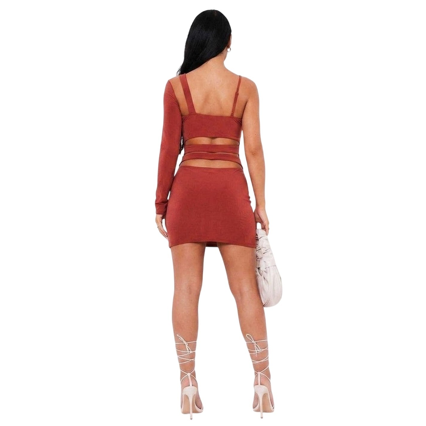Orange - Back - Missy Empire Womens-Ladies Cut Out One Sleeve Mini Dress