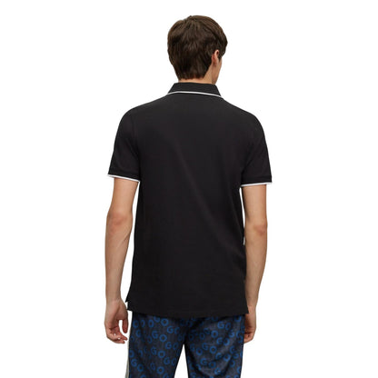 Black - Lifestyle - Hugo Mens Logo Ribbed Polo Shirt