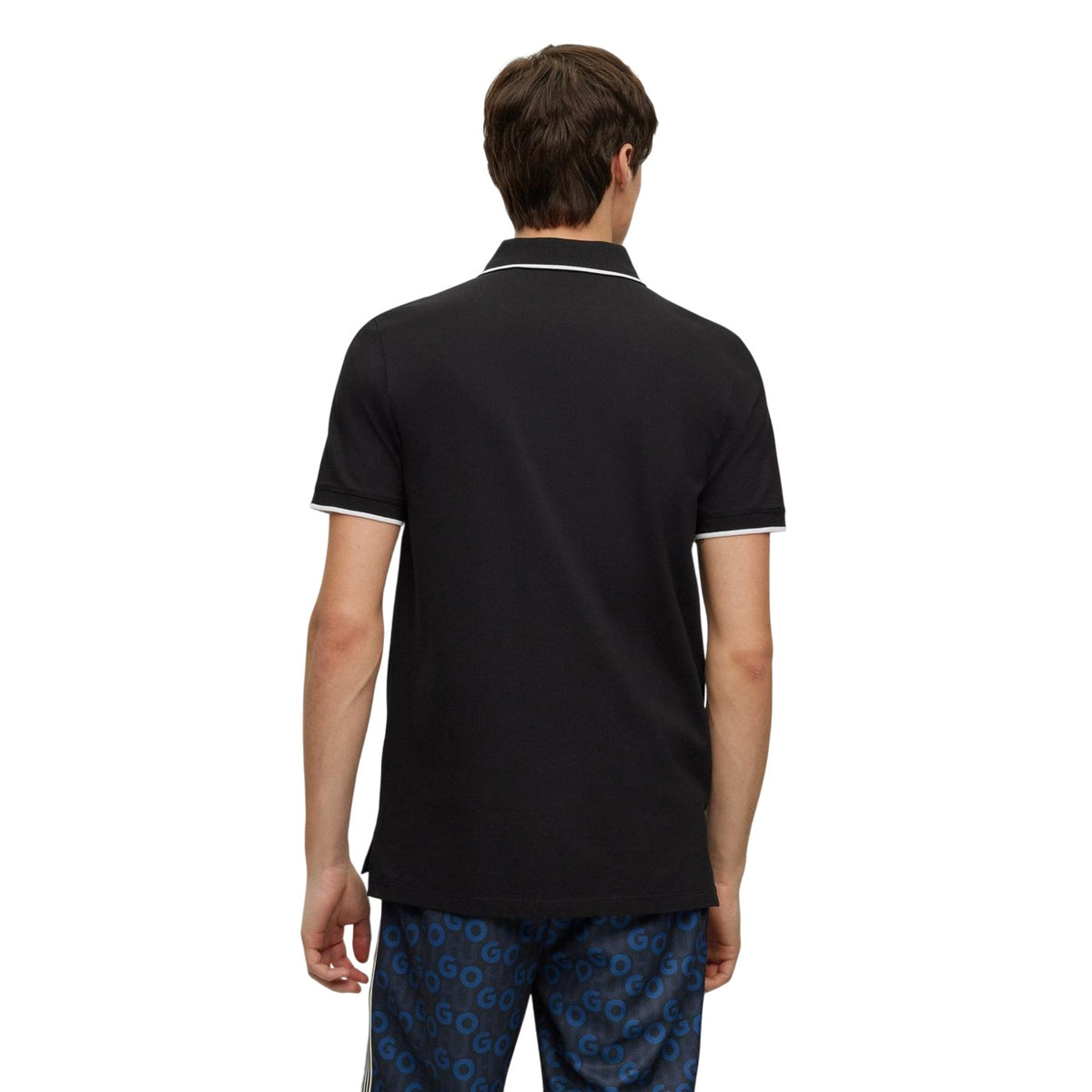 Black - Lifestyle - Hugo Mens Logo Ribbed Polo Shirt