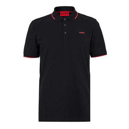 Black - Front - Hugo Mens Logo Ribbed Polo Shirt