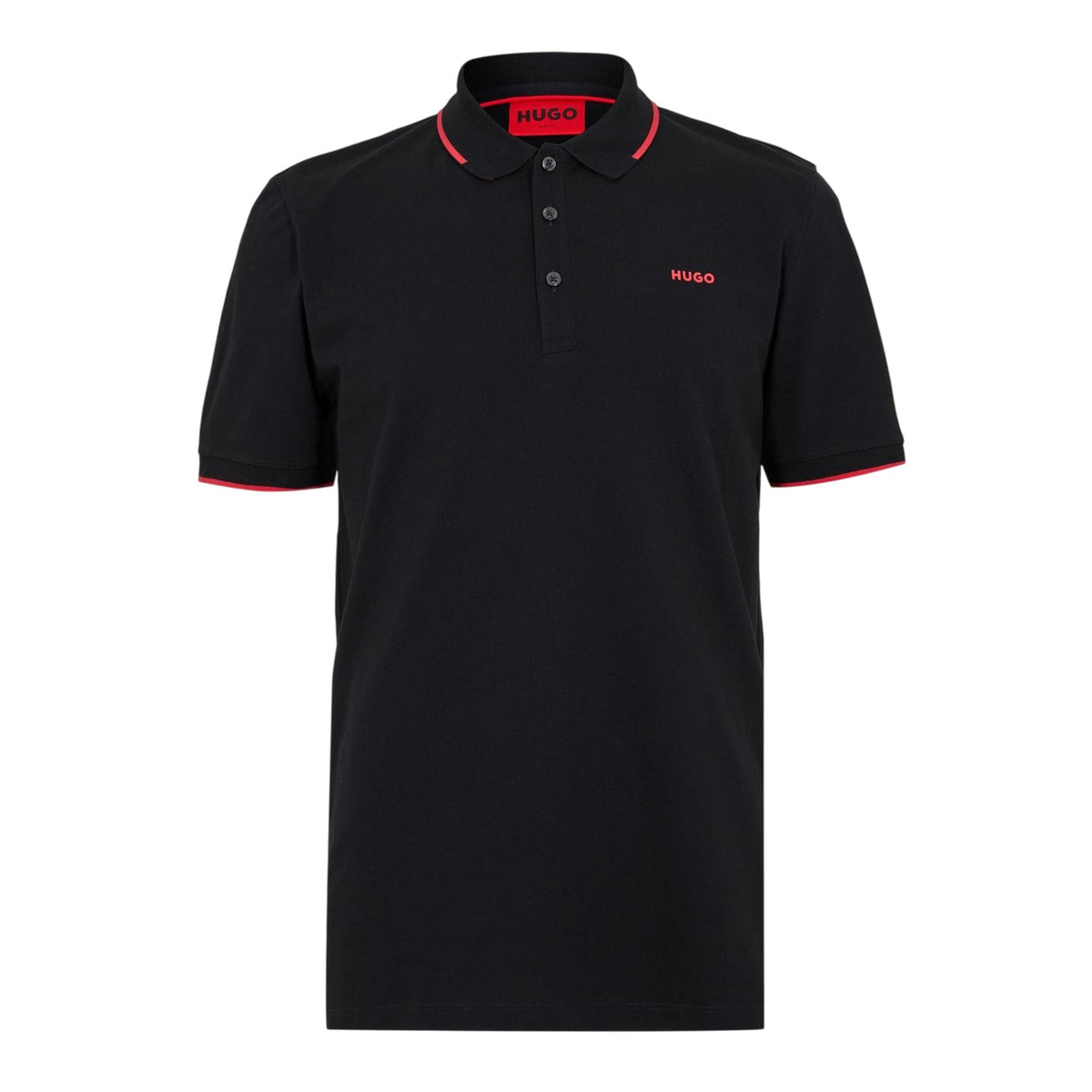 Black - Front - Hugo Mens Logo Ribbed Polo Shirt