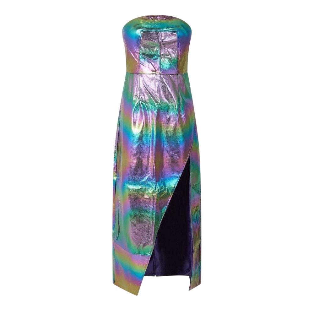 Silver-Rainbow - Front - AmyLynn Womens-Ladies Metallic Bandeau Maxi Dress