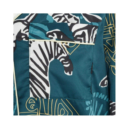 Blue-Black-White - Side - Biba Womens-Ladies Zebra Print Revere Collar Long Pyjama Set