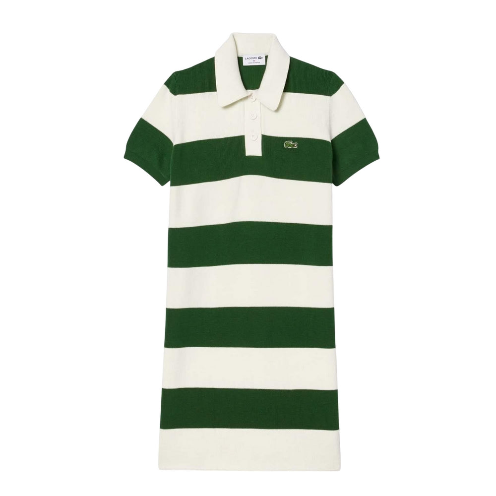 Cream-Dark Green - Front - Lacoste Womens-Ladies French Made Polo Shirt Dress