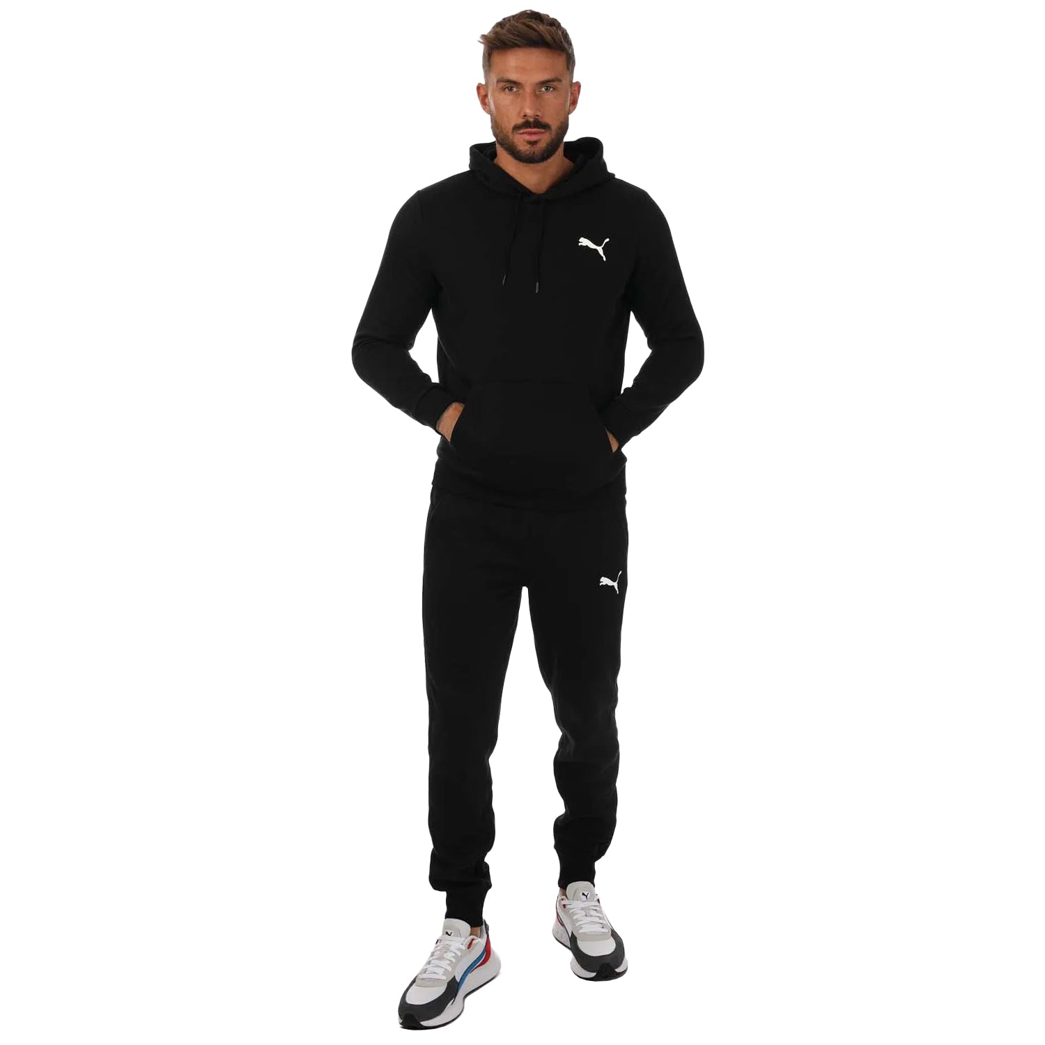 Black - Side - Puma Mens Small Logo Cuffed Jogging Bottoms