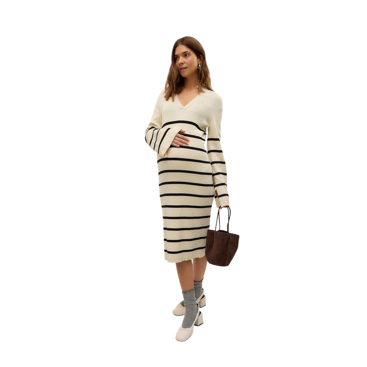 Birch - Side - Mamalicious Womens-Ladies Mlisabell V Neck Sweater Dress