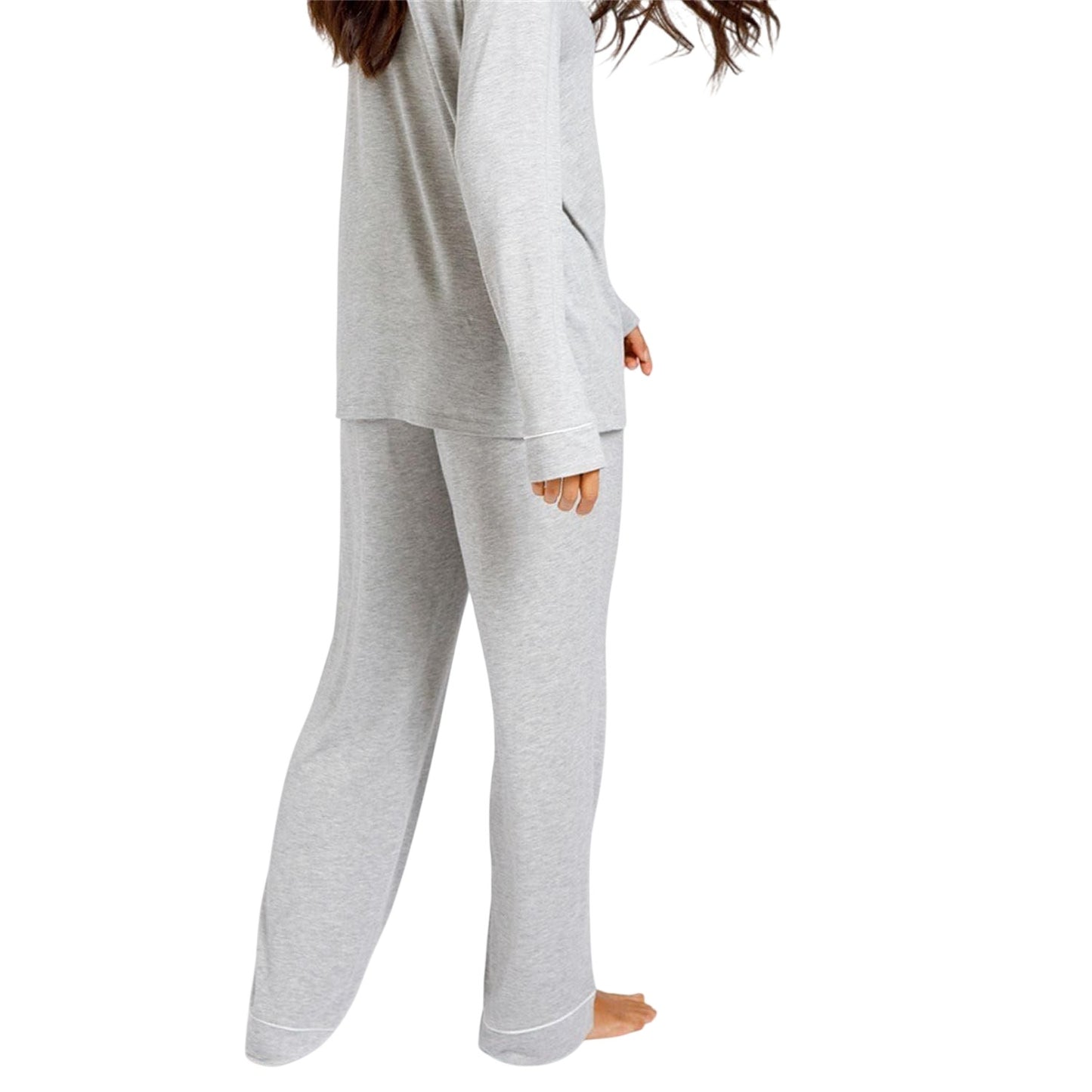 Grey - Back - Chelsea Peers Womens-Ladies Modal Button-Down Long Pyjama Set