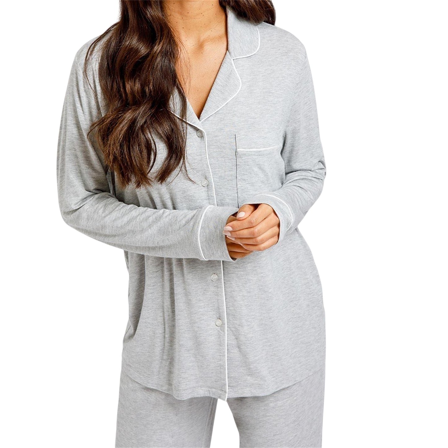 Grey - Side - Chelsea Peers Womens-Ladies Modal Button-Down Long Pyjama Set