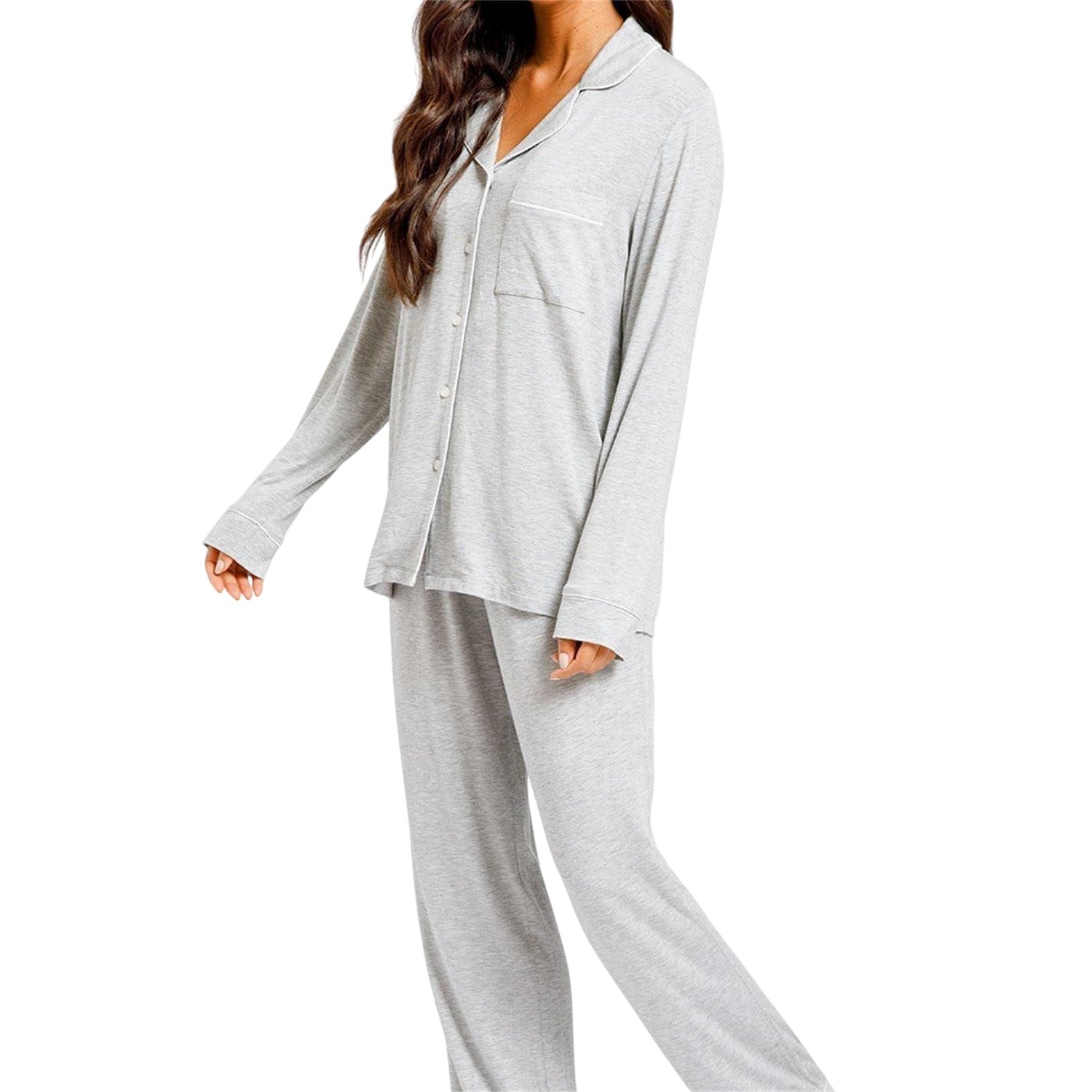 Grey - Lifestyle - Chelsea Peers Womens-Ladies Modal Button-Down Long Pyjama Set