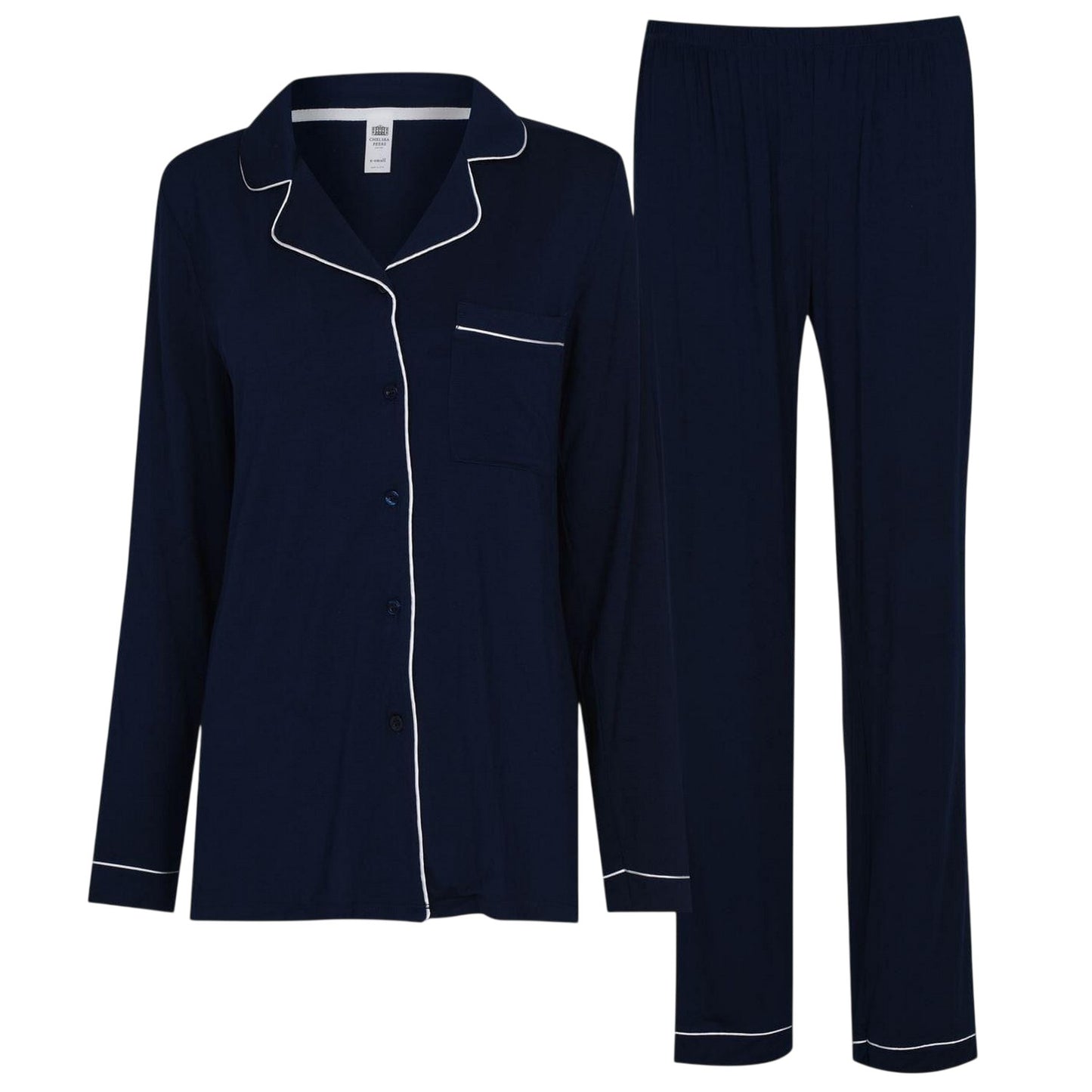 Navy - Front - Chelsea Peers Womens-Ladies Modal Button-Down Long Pyjama Set
