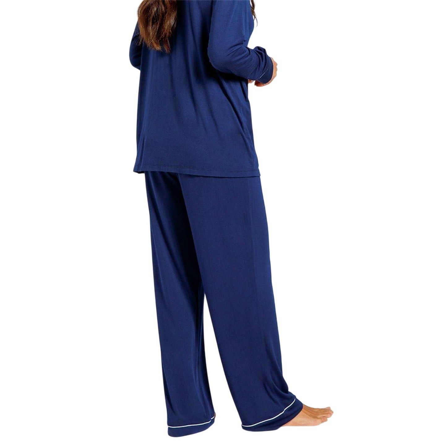 Navy - Back - Chelsea Peers Womens-Ladies Modal Button-Down Long Pyjama Set
