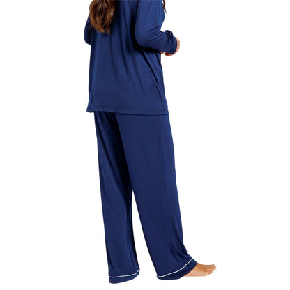 Navy - Back - Chelsea Peers Womens-Ladies Modal Button-Down Long Pyjama Set