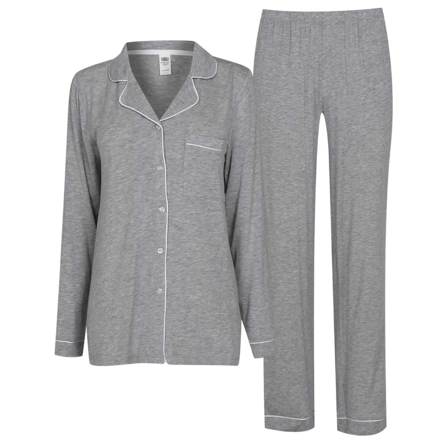 Grey - Front - Chelsea Peers Womens-Ladies Modal Button-Down Long Pyjama Set